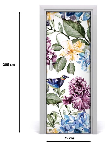 Samolepiace fototapety na dvere kvety a vtáky 75x205 cm