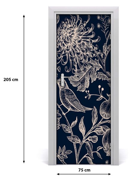 Samolepiace fototapety na dvere kvety a vtáky 75x205 cm