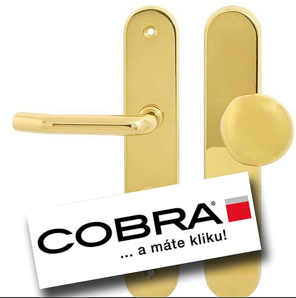 Bezpečnostné kovanie COBRA TITAN bez prekrytia (OLV - mosadz leštená), kľučka ľavá / kľučka, Otvor na cylindrickú vložku PZ, COBRA OLV (mosadz leštená, lesklá), 90 mm