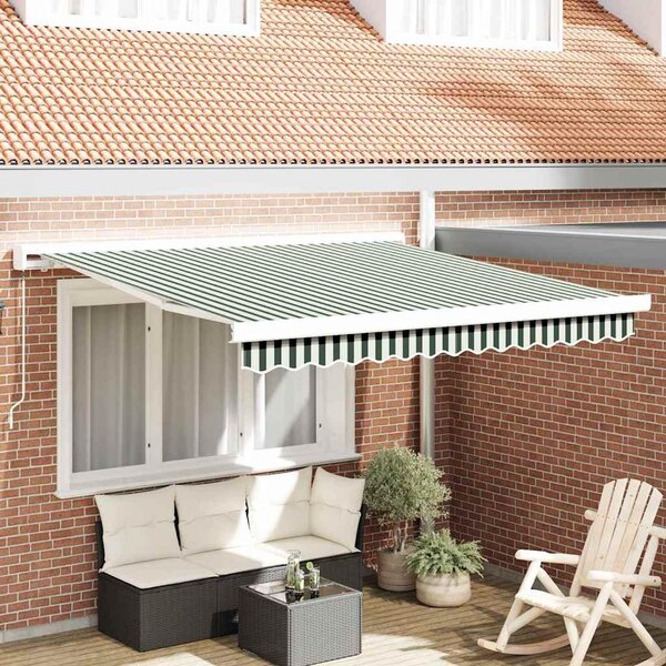 Maison Exclusive – Manuálna markíza, 3,5 x 2,5 m, zelenobiele pásiky, 100% polyester