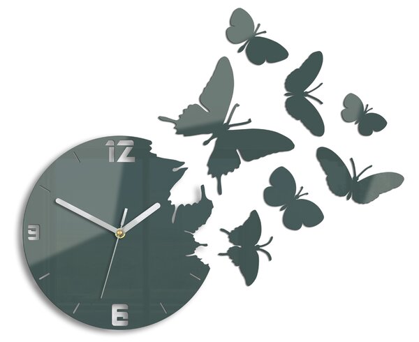 Moderné nástenné hodiny MOTÝLE GRAY gray (nalepovacie hodiny na stenu)