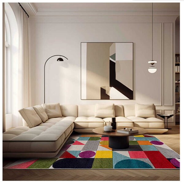TA Viacfarebný geometrický abstraktný Koberec A093A CREAM/NAVY ATLANTA FMM Rozmer: 80x150 cm