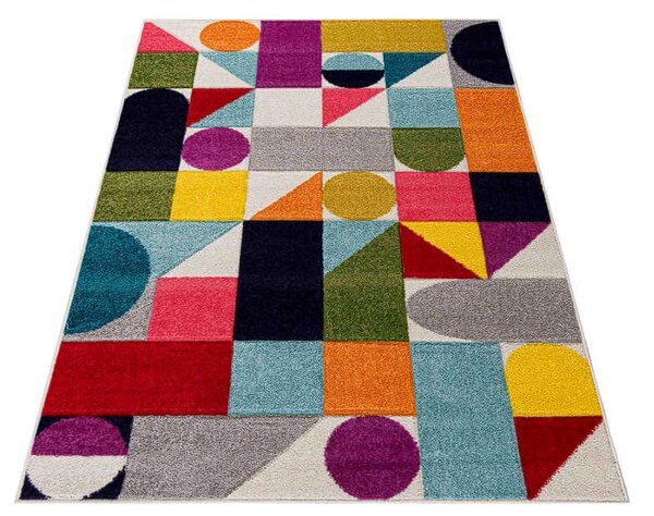 TA Viacfarebný geometrický abstraktný Koberec A093A CREAM/NAVY ATLANTA FMM Rozmer: 80x150 cm