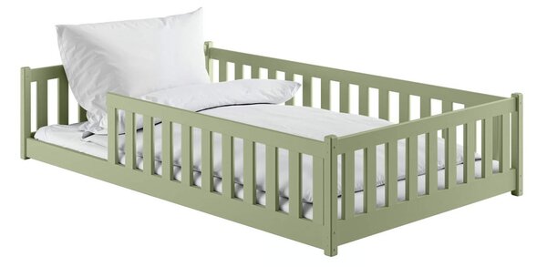 MAXMAX Detská Montessori posteľ z masívu borovice BETTY - 200x120 cm - OLIVOVO ZELENÁ