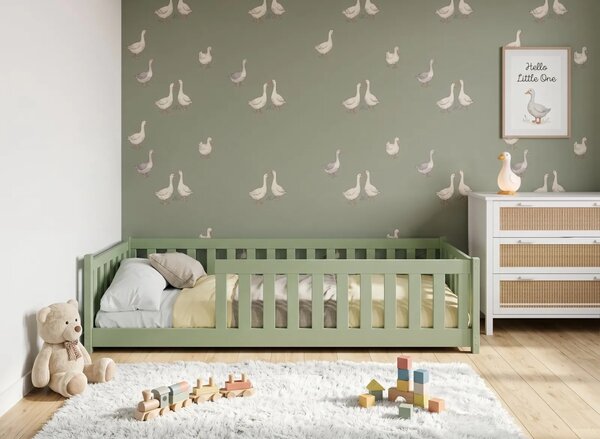 MAXMAX Detská Montessori posteľ z masívu borovice BETTY - 200x90 cm - OLIVOVO ZELENÁ
