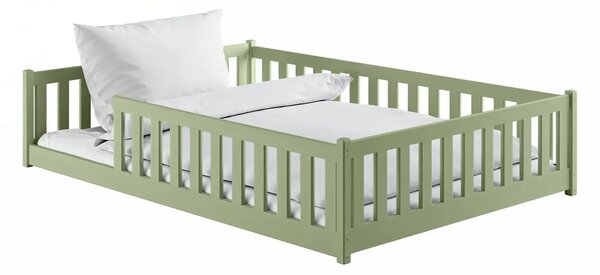 MAXMAX Detská Montessori posteľ z masívu borovice BETTY - 200x140 cm - OLIVOVO ZELENÁ