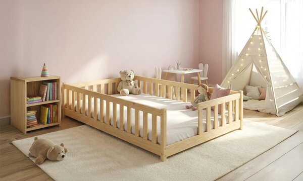 MAXMAX Detská Montessori posteľ z masívu borovice VÍLOM - 200x140 cm - PRÍRODNÁ BOROVICA