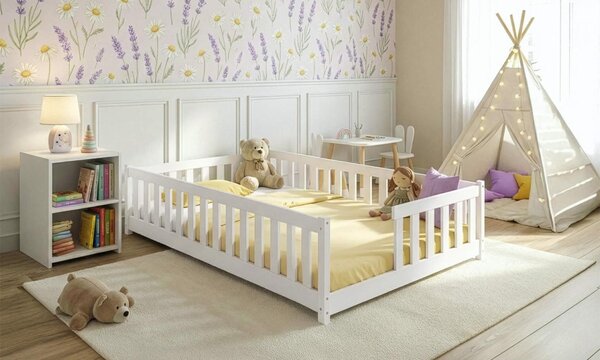 MAXMAX Detská Montessori posteľ z masívu borovice VILÉM - 200x120 cm - BIELA