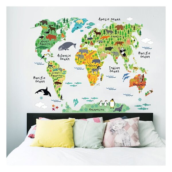 Nástenná detská samolepka Ambiance World Map, 73 × 95 cm