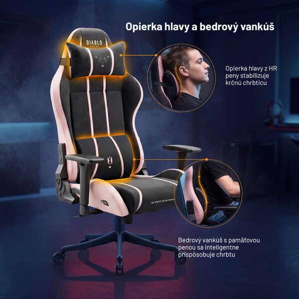 Látková herná stolička čierno-ružová Diablo X-One 2.0 Akira Pink Small