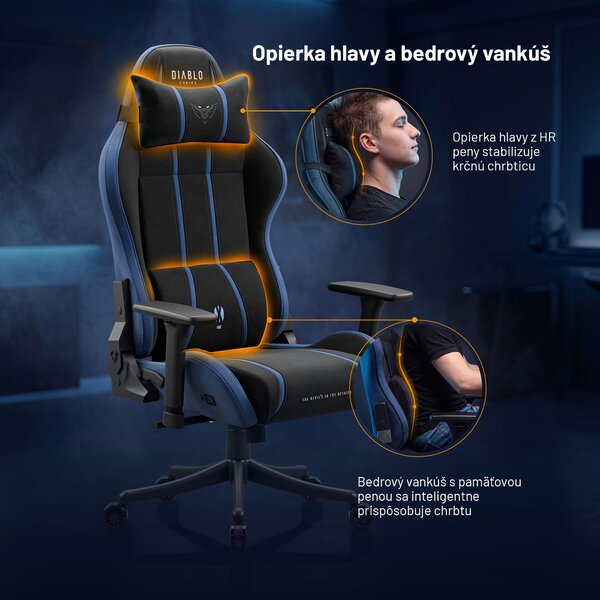 Látková herná stolička čierno-modrá Diablo X-One 2.0 Night Blue Small