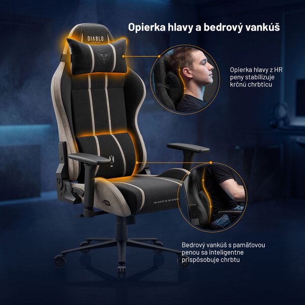 Látková herná stolička čierno-béžová Diablo X-One 2.0 Camel Black Normal