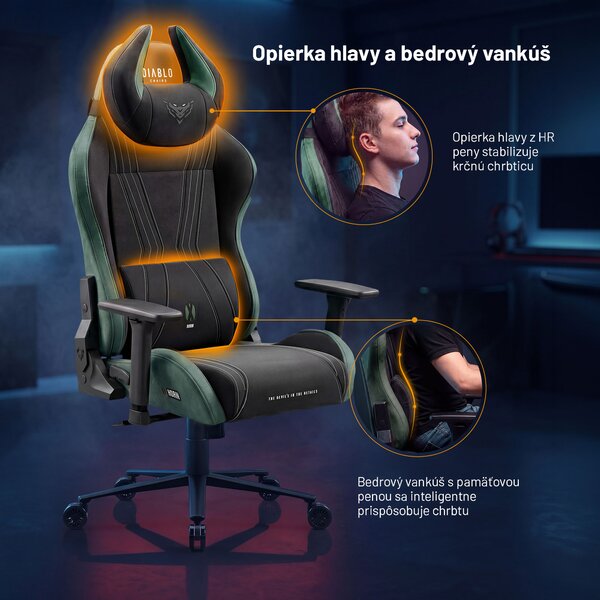 Látková herná stolička čierno-zelená Diablo X-Horn 2.0 Forest Green Normal