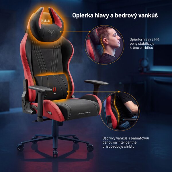 Látková herná stolička čierno-červená Diablo X-Horn 2.0 Bloody Mary Normal