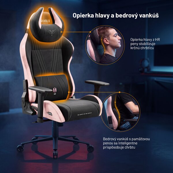 Látková herná stolička čierno-ružová Diablo X-Horn 2.0 Akira Pink Normal