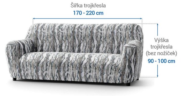 Bielastické poťahy OCEANO NOVÉ šedo-modré trojkreslo (š. 170 - 220 cm)