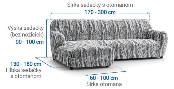 Bielastické poťahy OCEANO NOVÉ šedo-modré sedačka s otomanom vľavo (š. 170 - 300 cm)