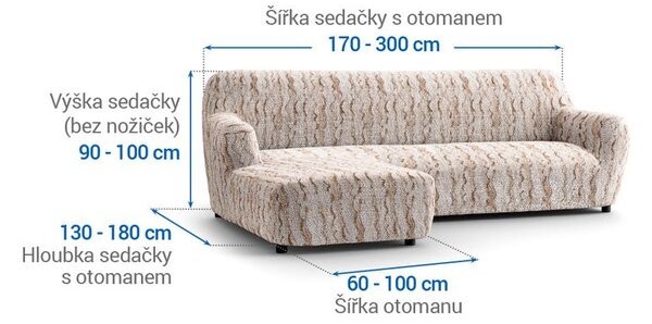 Bielastické poťahy OCEANO NOVÉ béžové sedačka s otomanom vľavo (š. 170 - 300 cm)