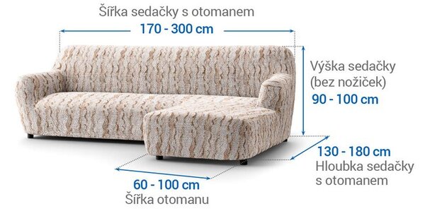 Bielastické poťahy OCEANO NOVÉ béžové sedačka s otomanem vpravo (š. 170 - 300 cm)