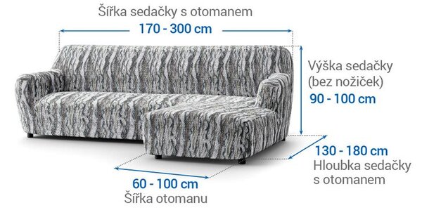 Bielastické poťahy OCEANO NOVÉ šedo-modré sedačka s otomanom vpravo (š. 170 - 300 cm)