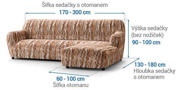 Bielastické poťahy OCEANO NOVÉ tehlové sedačka s otomanom vpravo (š. 170 - 300 cm)
