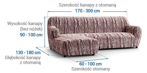 Bielastické poťahy OCEANO NOVÉ hnedo-vínové sedačka s otomanom vľavo (š. 170 - 300 cm)