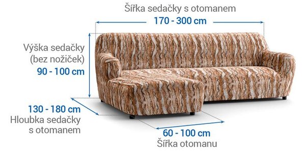 Bielastické poťahy OCEANO NOVÉ tehlové sedačka s otomanom vľavo (š. 170 - 300 cm)