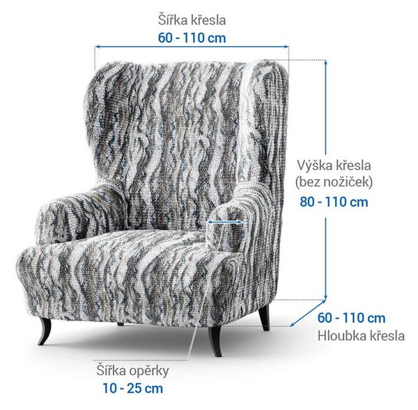 Bielastické poťahy OCEANO NOVÉ šedo-modré kreslo ušiak (š. 60 - 110 cm)
