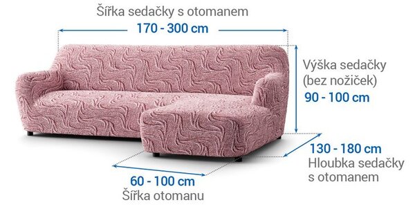 Bielastické poťahy BRILLANTE bordó sedačka s otomanom vpravo (š. 170 - 300 cm)
