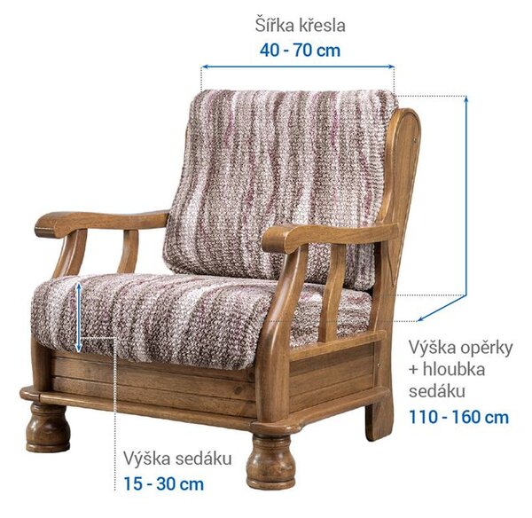Bielastické poťahy OCEANO NOVÉ hnedo-vínové kreslo s drevenými rúčkami (š. 40 - 70 cm)
