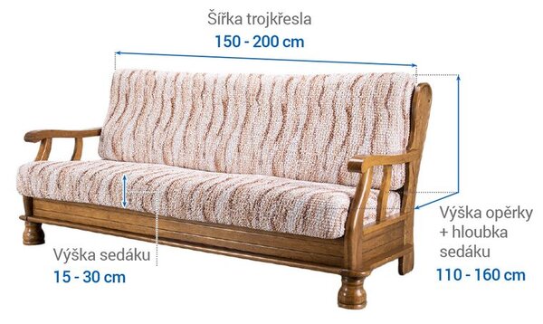 Bielastické poťahy OCEANO NOVÉ béžové trojkreslo s drevenými rúčkami (š. 150 - 200 cm)