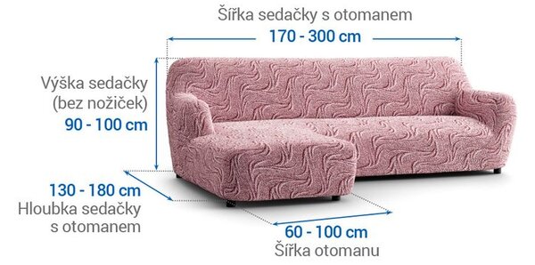 Bielastické poťahy BRILLANTE bordó sedačka s otomanom vľavo (š. 170 - 300 cm)