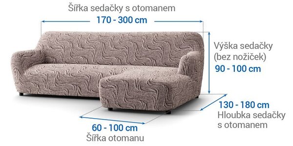 Bielastické poťahy BRILLANTE hnedé sedačka s otomanom vpravo (š. 170 - 300 cm)