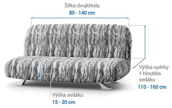 Bielastické poťahy OCEANO NOVÉ šedo-modré dvojkreslo s drevenými rúčkami (š. 80 -140 cm)