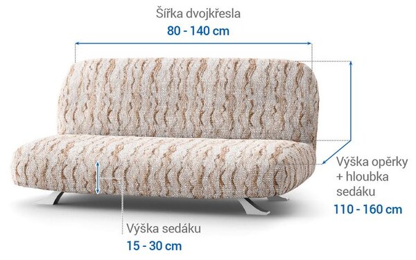 Bielastické poťahy OCEANO NOVÉ béžové dvojkreslo s drevenými rúčkami (š. 80 -140 cm)