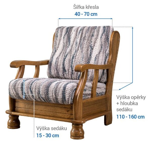 Bielastické poťahy OCEANO NOVÉ šedo-modré kreslo s drevenými rúčkami (š. 40 - 70 cm)