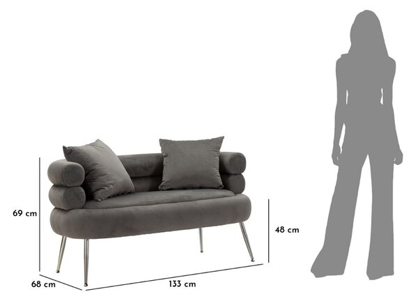 Dizajnová pohovka Harmony 133 cm sivá / strieborná
