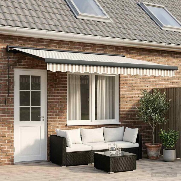 Maison Exclusive – Manuálna markíza, 4 x 3 m, pruhovaná (svetlosivá a biela)