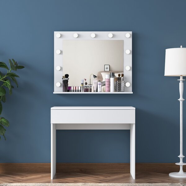 Kalune Design Minimalistický toaletný stolík Alisson II s LED zrkadlom biely