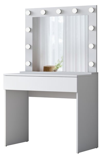 Kalune Design Minimalistický toaletný stolík Alisson II s LED zrkadlom biely