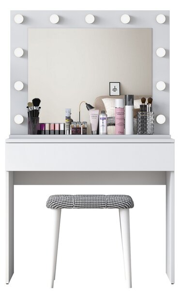 Kalune Design Minimalistický toaletný stolík Alisson III s LED zrkadlom a taburetom biely