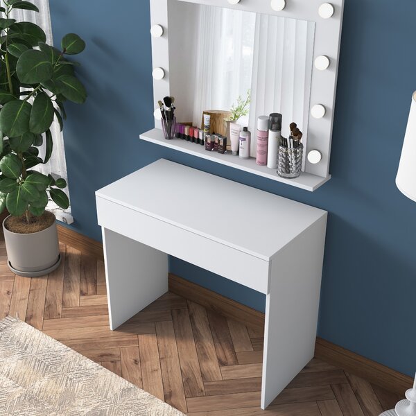 Kalune Design Minimalistický toaletný stolík Alisson II s LED zrkadlom biely