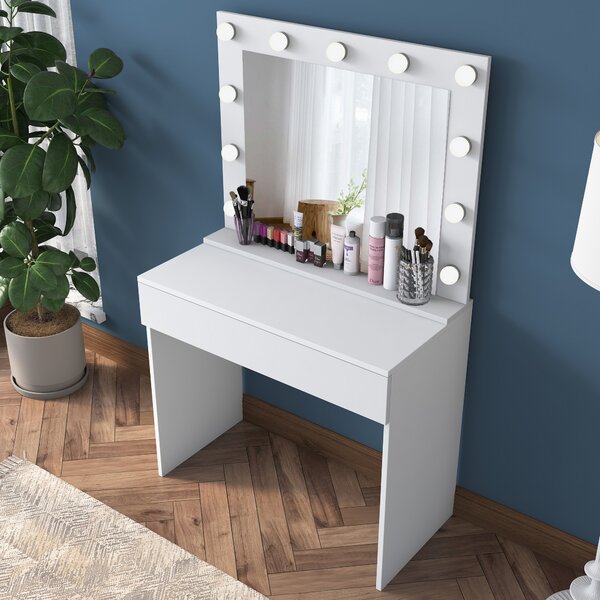 Kalune Design Minimalistický toaletný stolík Alisson II s LED zrkadlom biely