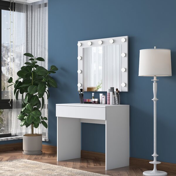 Kalune Design Minimalistický toaletný stolík Alisson II s LED zrkadlom biely