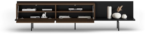 RTV skrinka Zenar 200 cm s kovovými nohami - elegantný orech / čierny