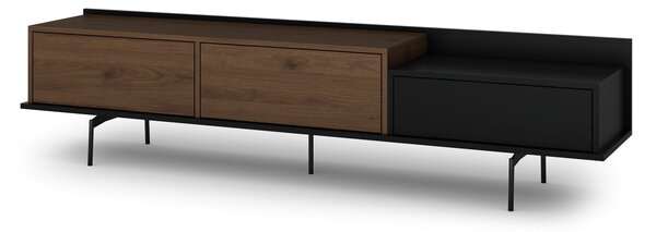 RTV skrinka Zenar 200 cm s kovovými nohami a zásuvkou - elegantný orech / čierna