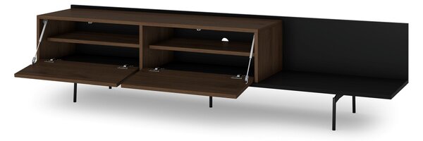 RTV skrinka Zenar 200 cm s kovovými nohami - elegantný orech / čierny