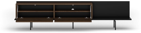 RTV skrinka Zenar 200 cm s kovovými nohami - elegantný orech / čierny