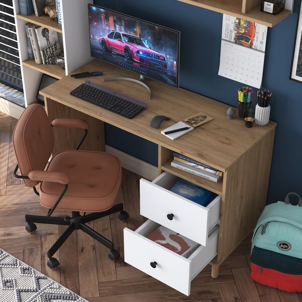 Kalune Design Moderná súprava Darah s písacím stolom, knižnicou a policou orech/biela