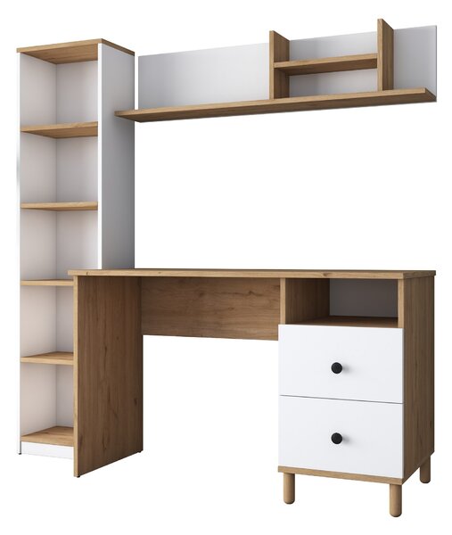 Kalune Design Moderná súprava Darah s písacím stolom, knižnicou a policou orech/biela